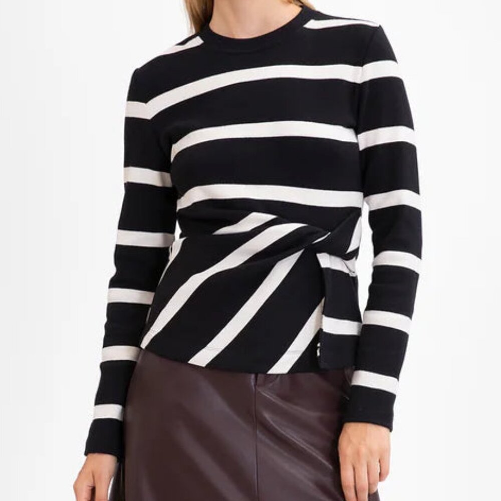 Tanya Taylor “Carlita” Long Sleeved Top, Black/White Stripe, Size Small